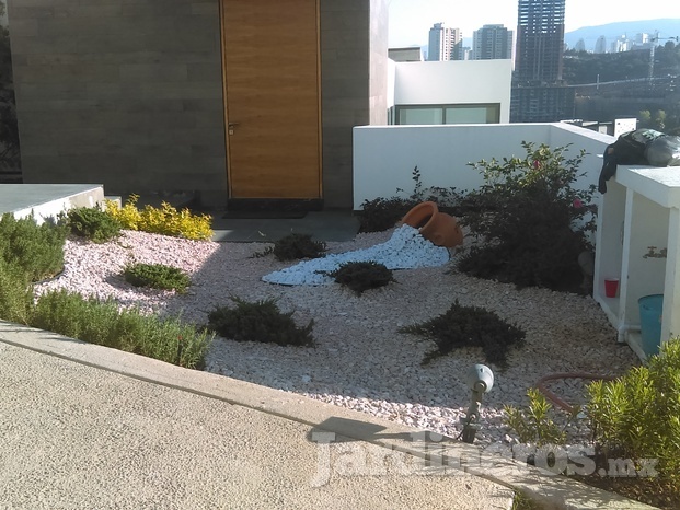 Decoración con piedras y plantas.